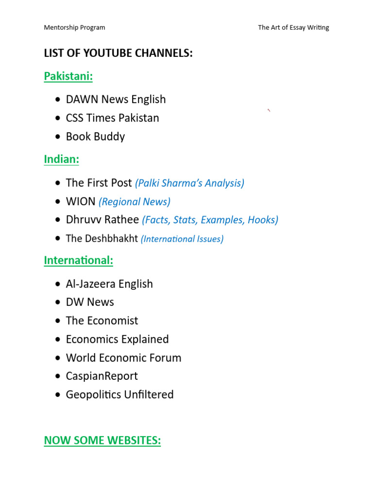 Essay Writing Mentorship Resources | PDF