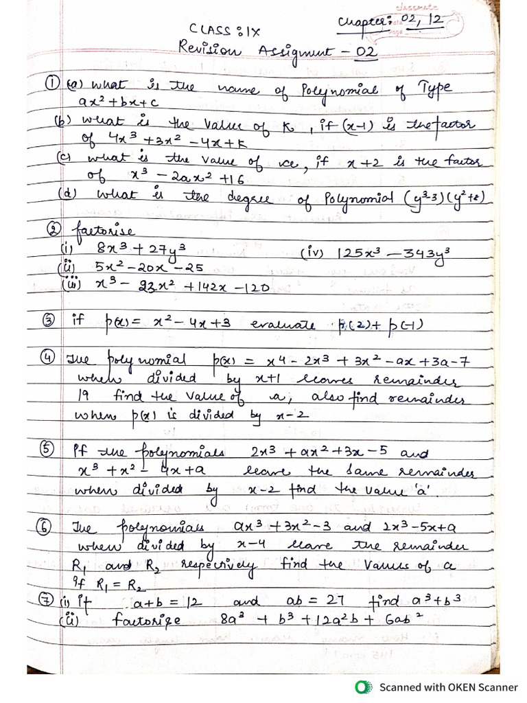 Class - 9th Revision Assignment CH - 2,12 | PDF