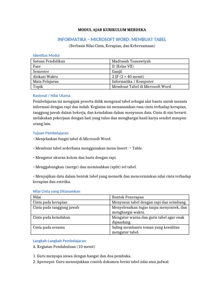 Membuat Tabel Rapi di Microsoft Word | PDF