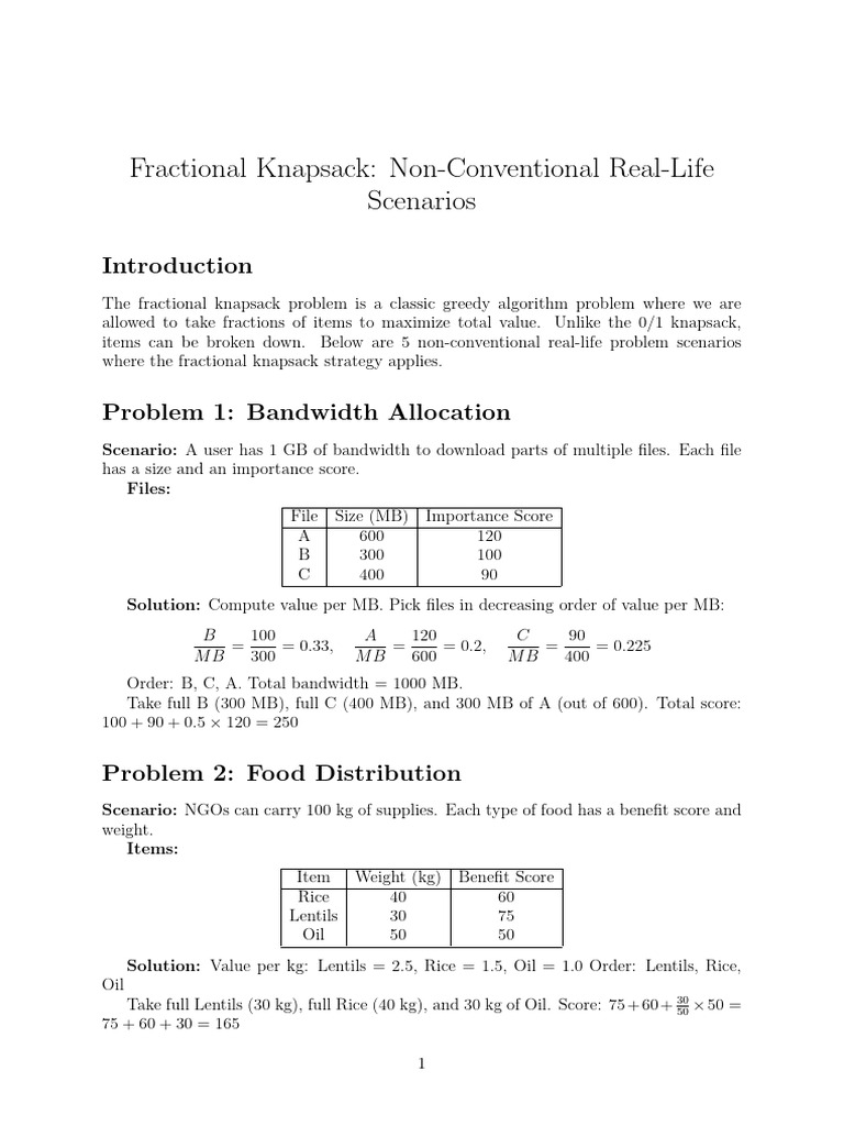 Real-Life Applications of Fractional Knapsack | PDF | Algorithms