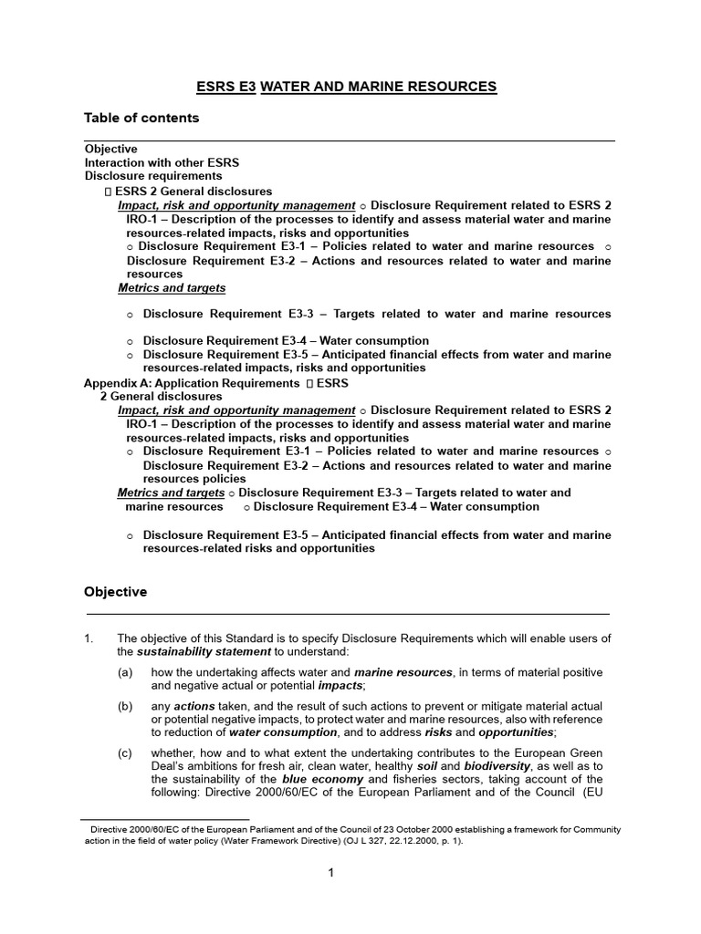 ESRS E3: Water and Marine Resources | PDF | Risk | Sustainability