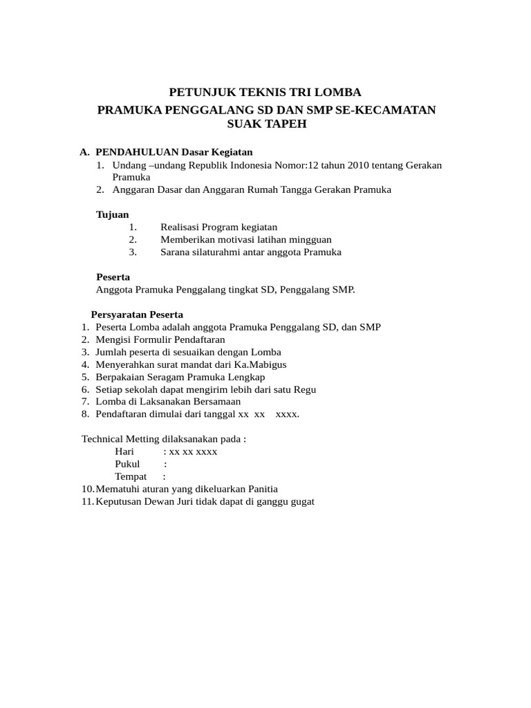 Tri Lomba Pramuka SD SMP Suak Tapeh | PDF