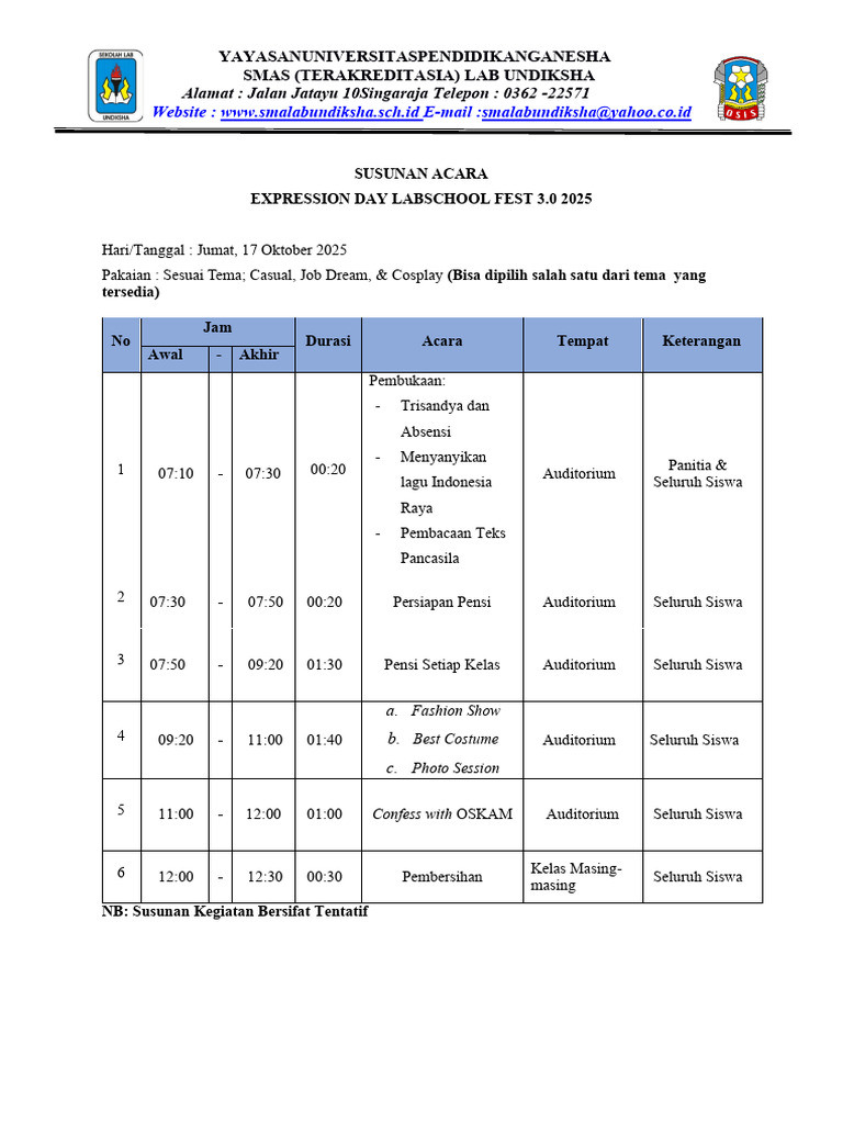 Rangkaian Acara Expression Day 2025 | PDF