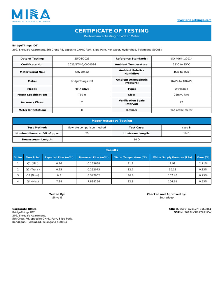 Water Meter Performance Testing Certificate | PDF | Applied And ...