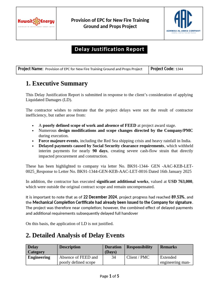 Delay Justification Report for EPC Project | PDF | Liquidated Damages ...