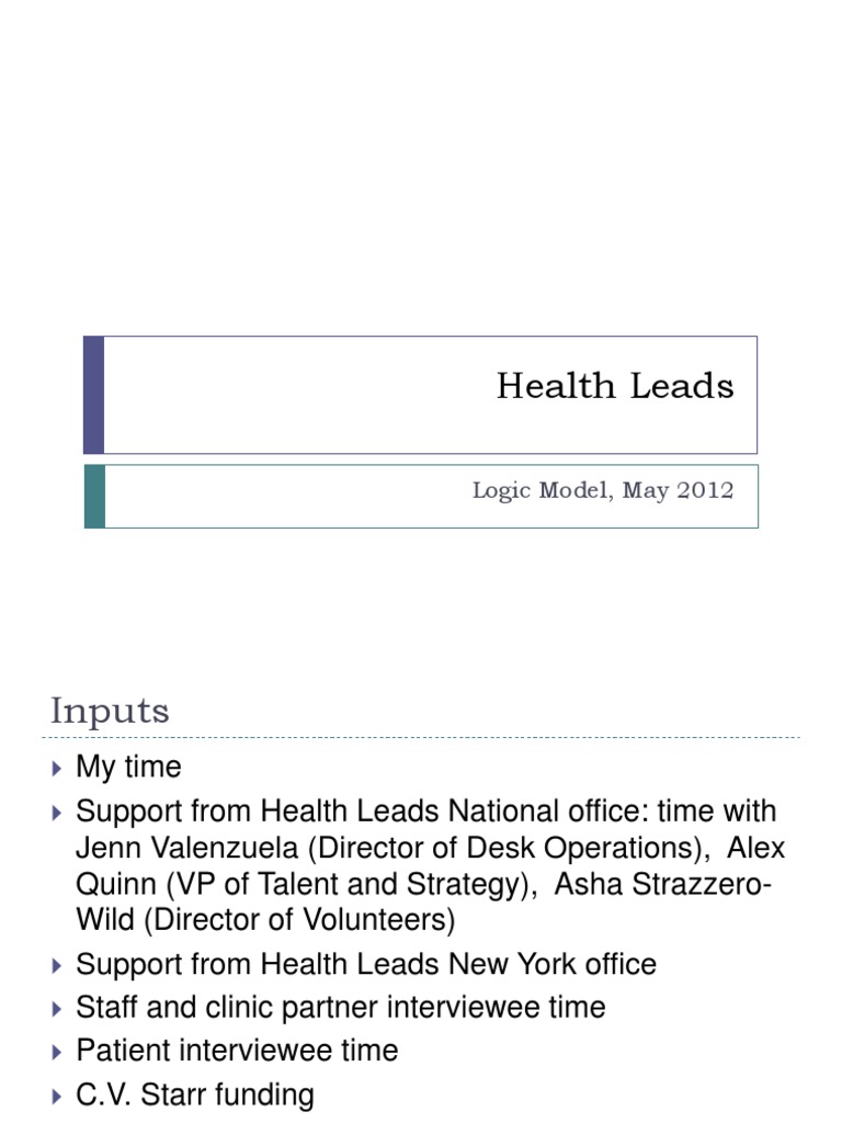 Health Leads Logic Model Overview | PDF