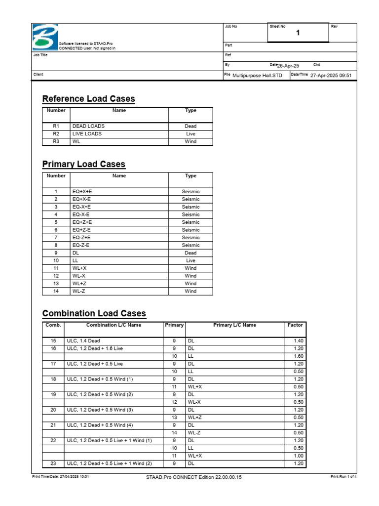 STAAD.Pro Load Case Summary Report | PDF | Mechanical Engineering ...