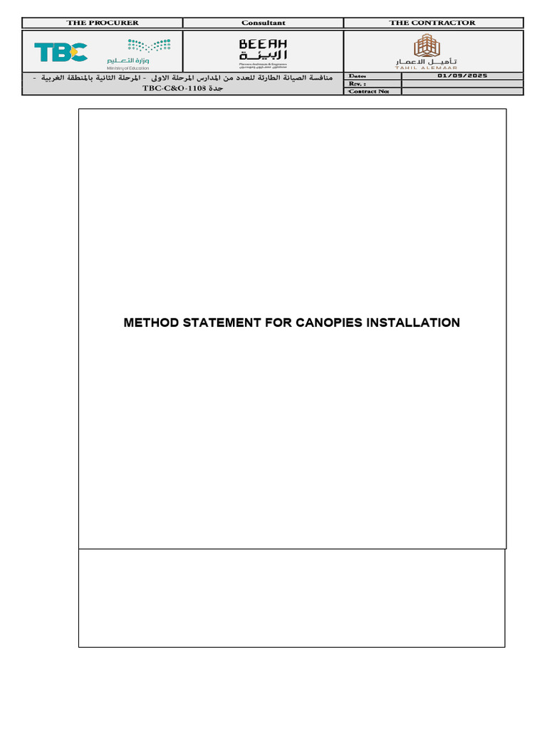 Canopy Installation Method Statement | PDF | Risk | Personal Protective ...