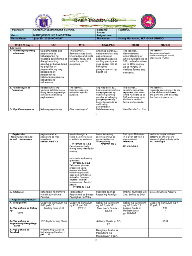 DLL-WEEK 9 Day 1-5 Daily Plan - Docx Version 1 | PDF