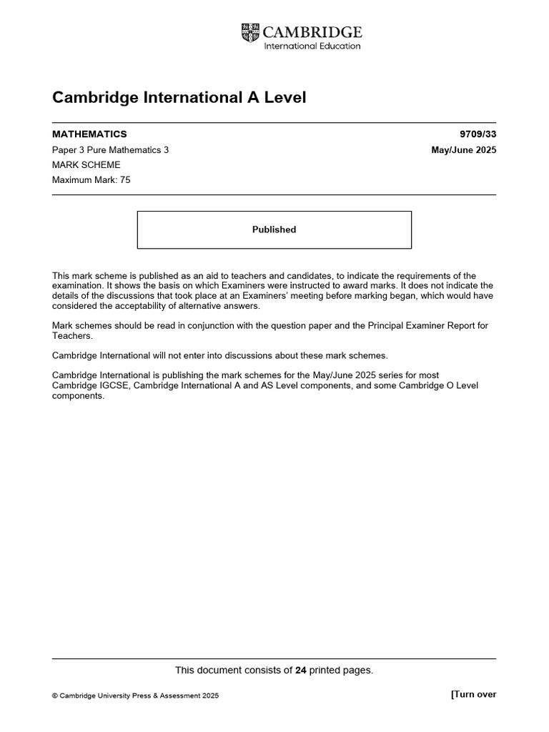 A Level Mathematics 9709/33 Mark Scheme | PDF | Accuracy And Precision ...