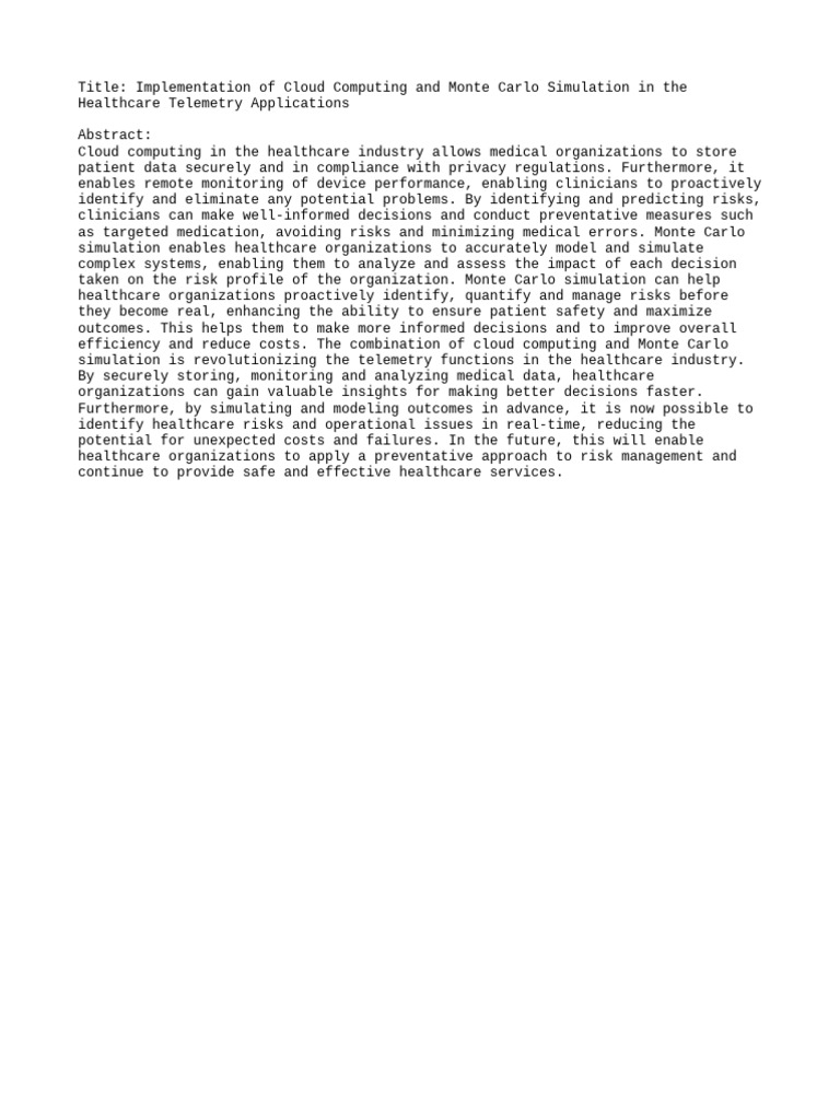 Implementation of Cloud Computing and Monte Carlo Simulation in The ...