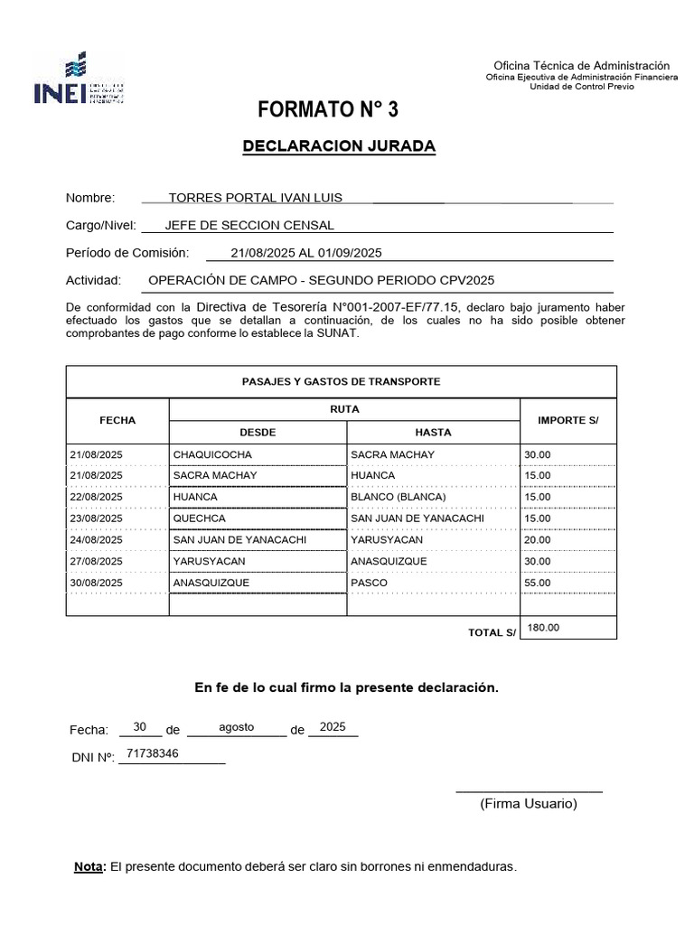 Declaración Jurada de Gastos 2025 | PDF