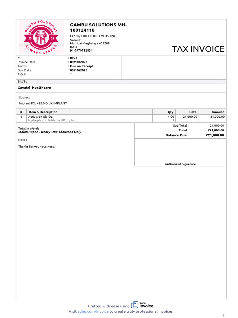 IOL Invoice Anandi Salokhe | PDF