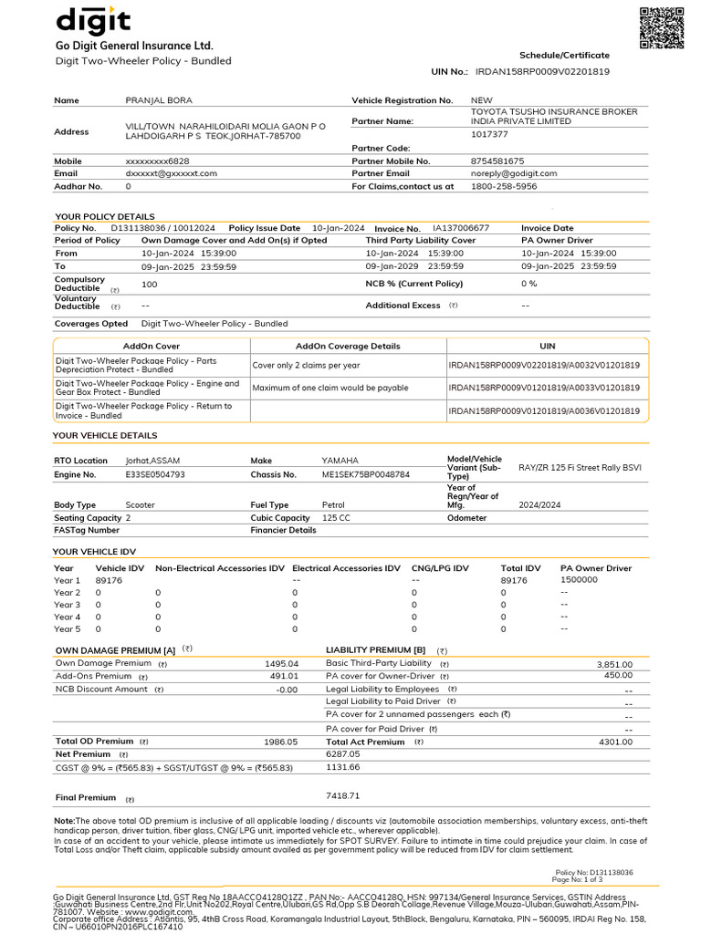 D131138036 Comprehensive Policy | PDF | Insurance | Private Law