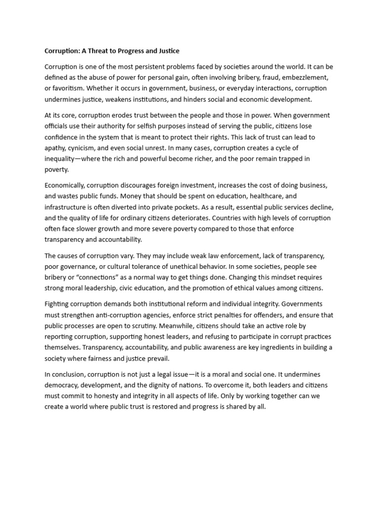 Corruption's Impact on Society and Justice | PDF | Corruption | Poverty