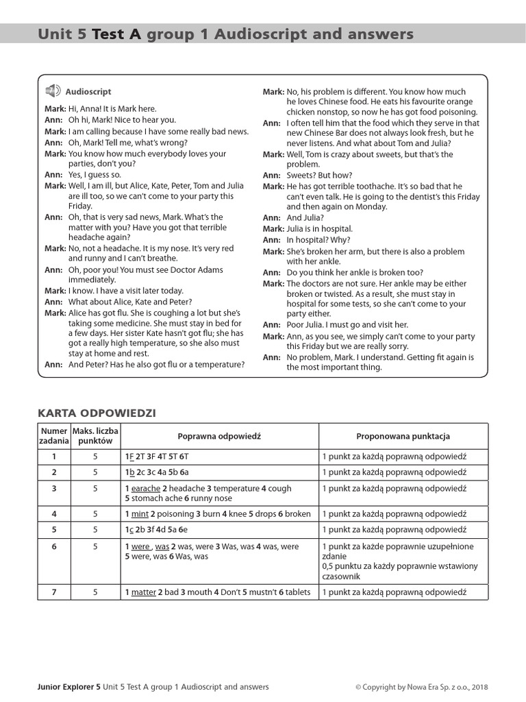 Junior Explorer 5 Unit 5 Test Answers | PDF