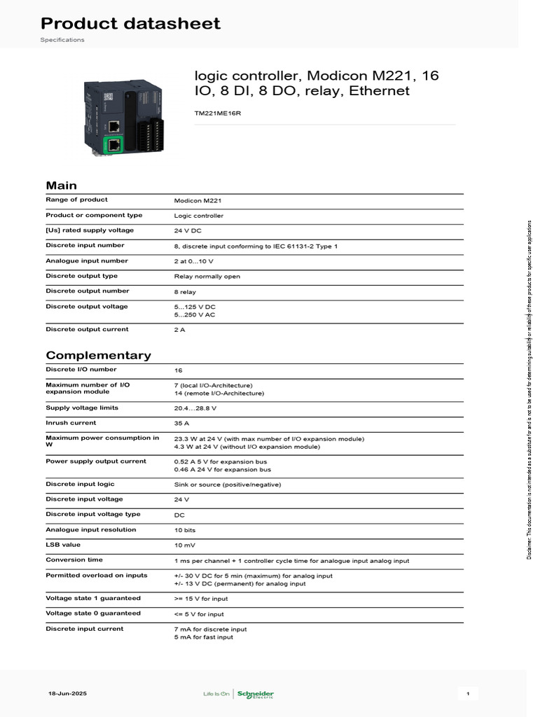 Modicon M221 Logic Controller Specs | PDF | Programmable Logic ...
