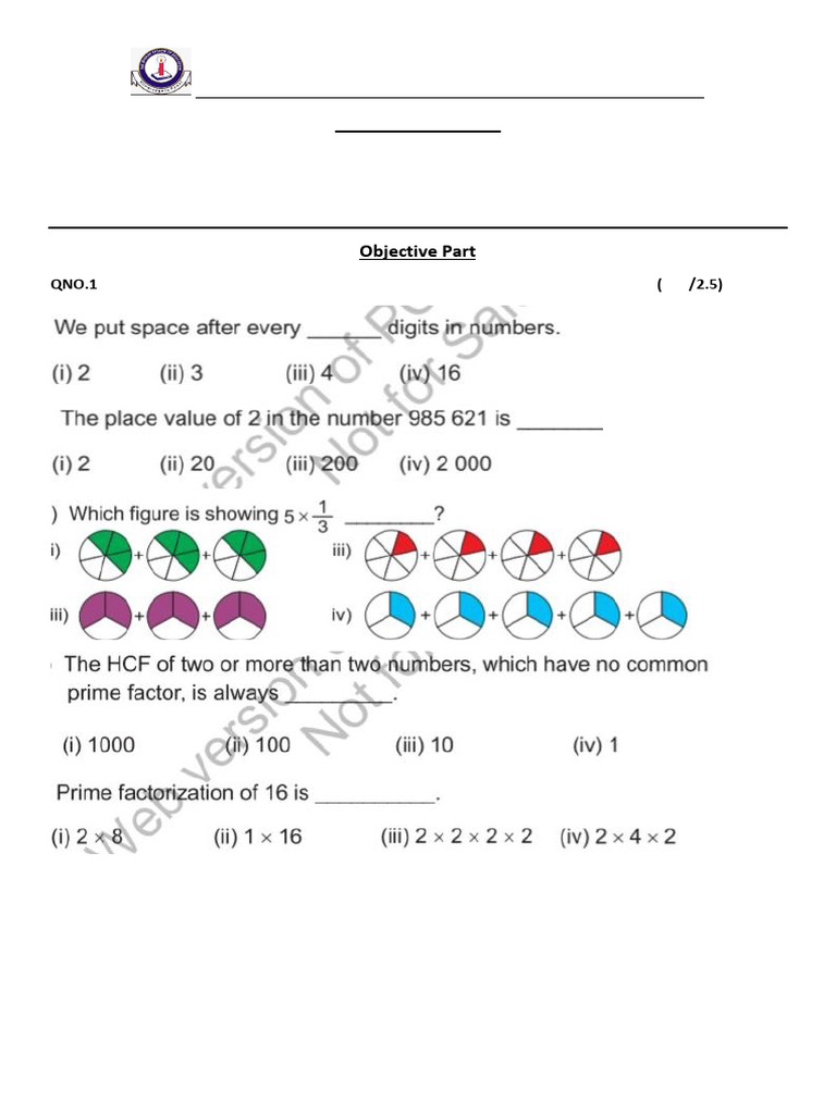 Math Exam Paper for 5th Grade 2025 | PDF