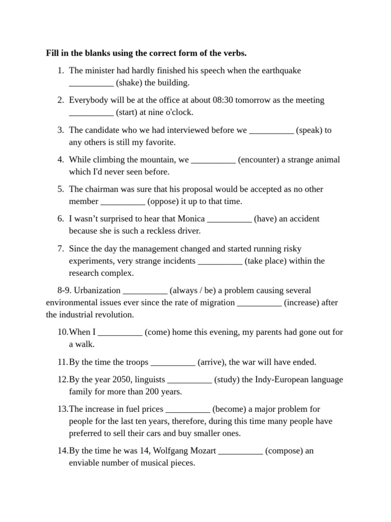 Verb Form Fill-in-the-Blank Exercise | PDF | Linguistics