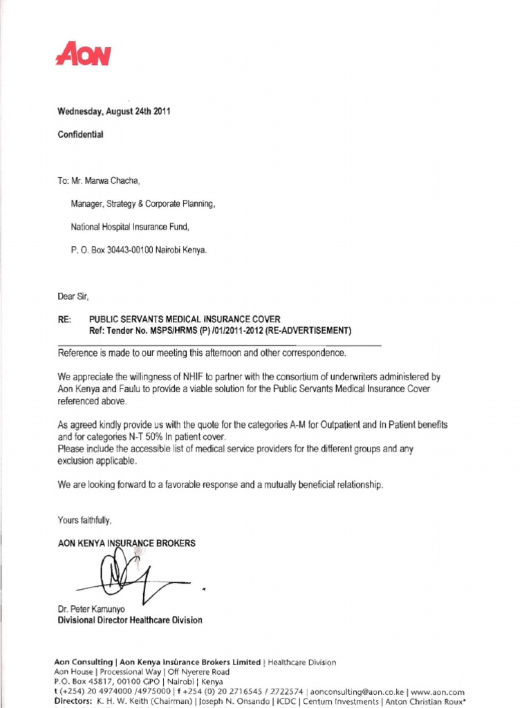 NHIF Public Servants Insurance Quote Request | PDF