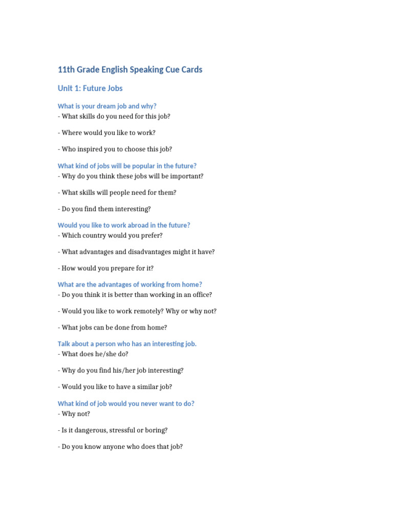 11th Grade English Speaking Topics | PDF