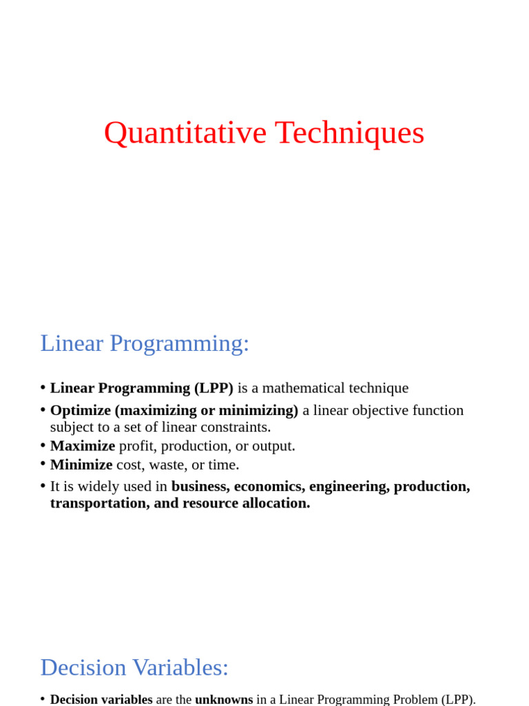 Linear Programming in Quantitative Techniques | PDF | Mathematical ...