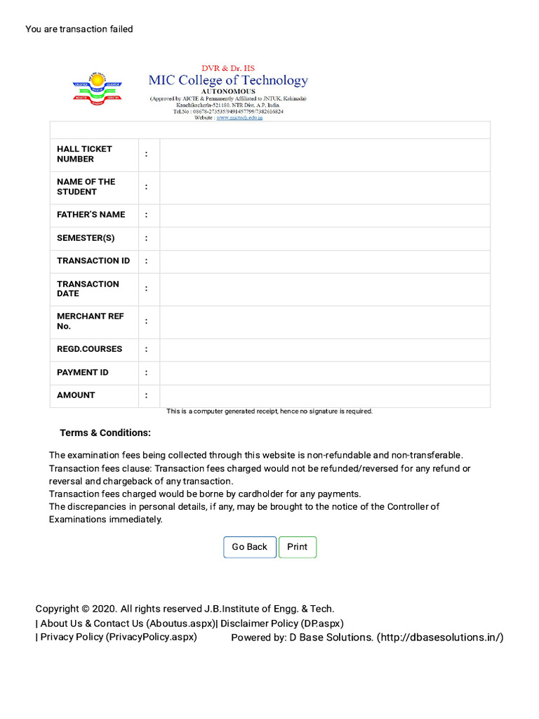 Non-Refundable Exam Transaction Policy | PDF
