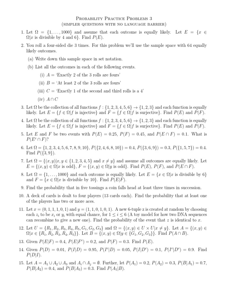 Probability Practice Problems Set 3 | PDF | Function (Mathematics ...