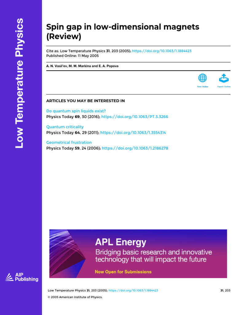 Spin Gap Mechanisms in Low-Dimensional Magnets | PDF | Crystal ...