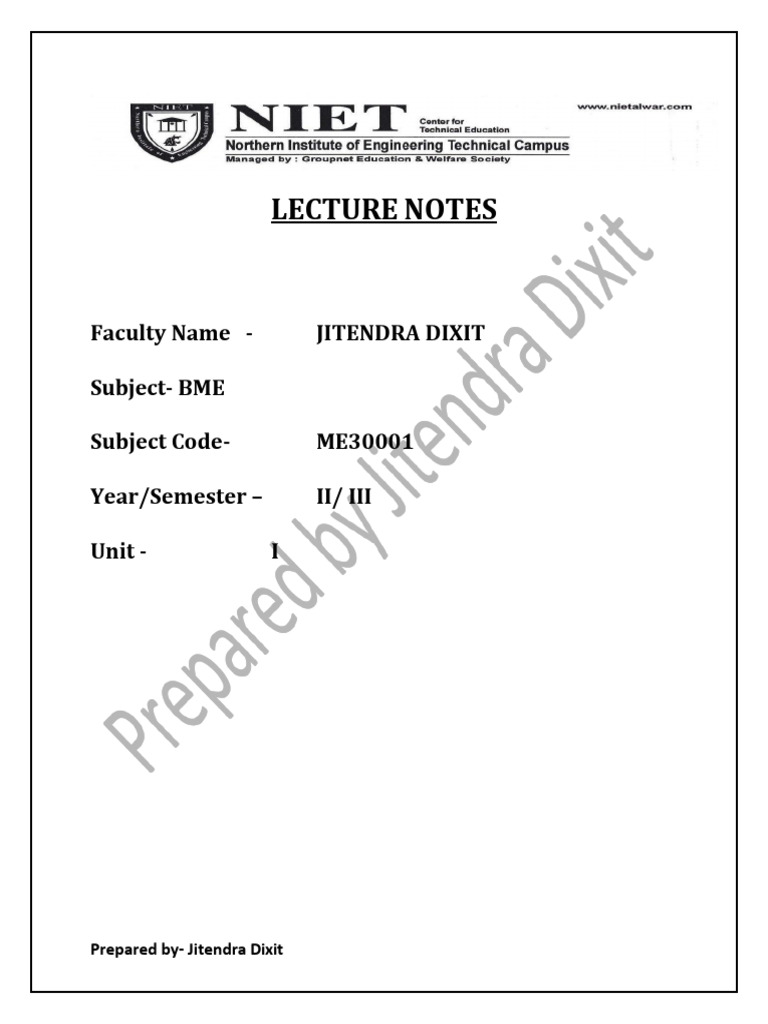 BME UNIT 1 Lecture Notes | PDF