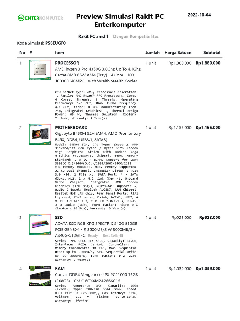 Simulasi - Rakit PC Amd 1 - Enterkomputer Jual Beli Online Komputer ...