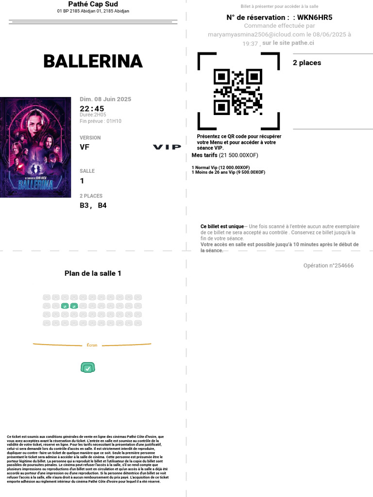 Billet VIP Ballerina - Pathé Abidjan | PDF