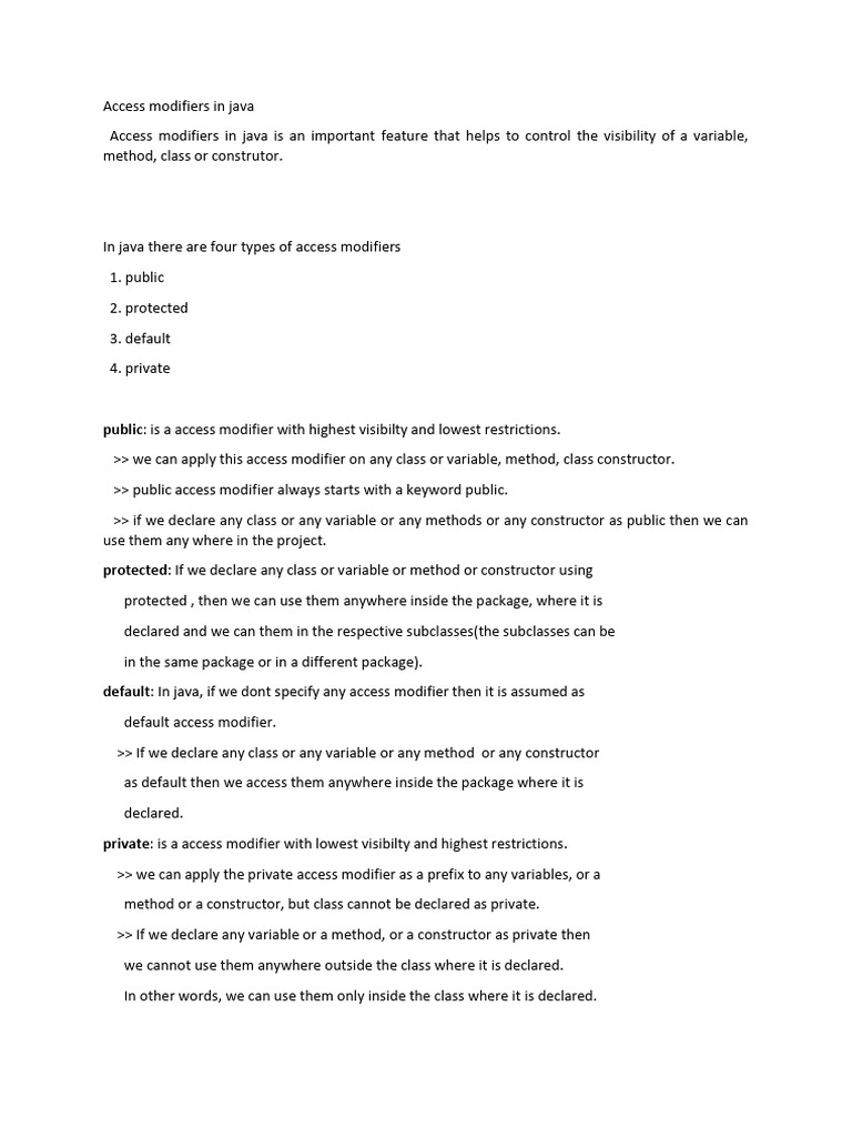 Java Access Modifiers Explained | PDF