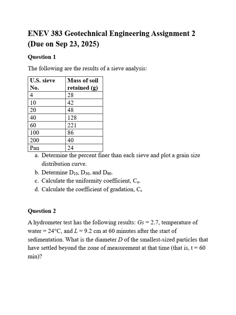 Geotechnical Engineering Assignment 2 | PDF | Earth Sciences | Soil