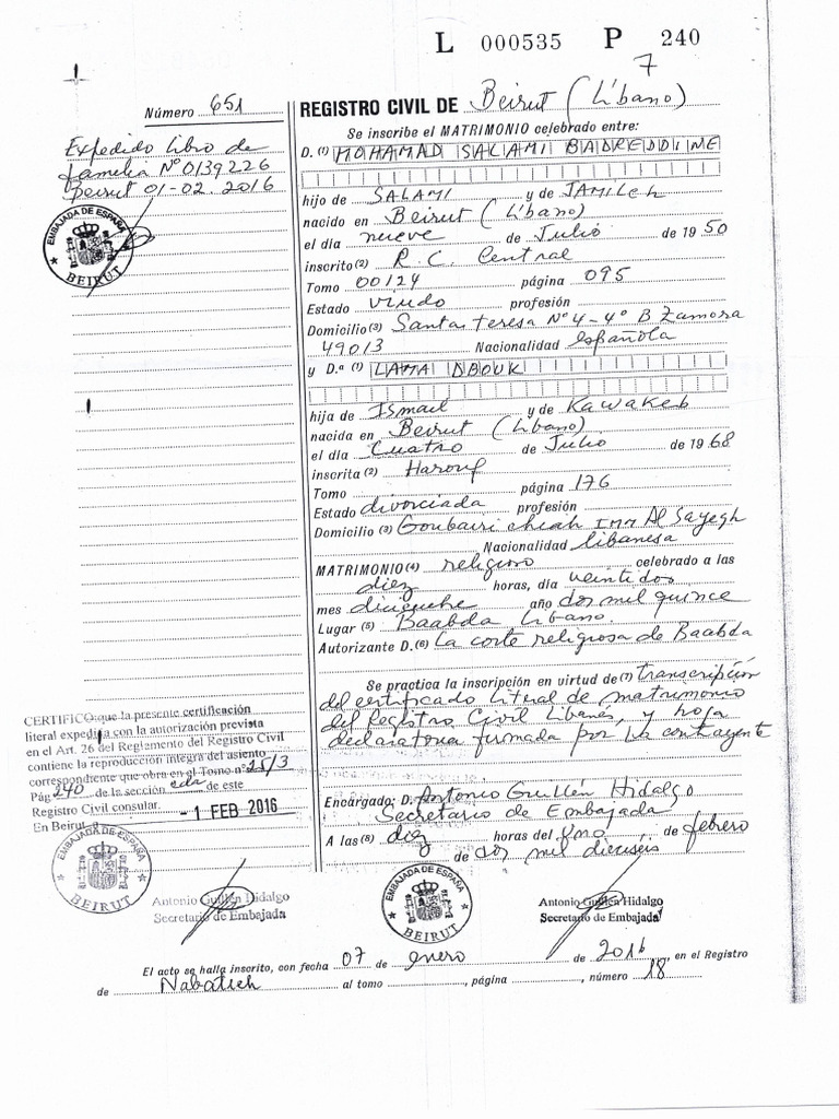 Certificado Literal Matrimonio Registro Central PDF