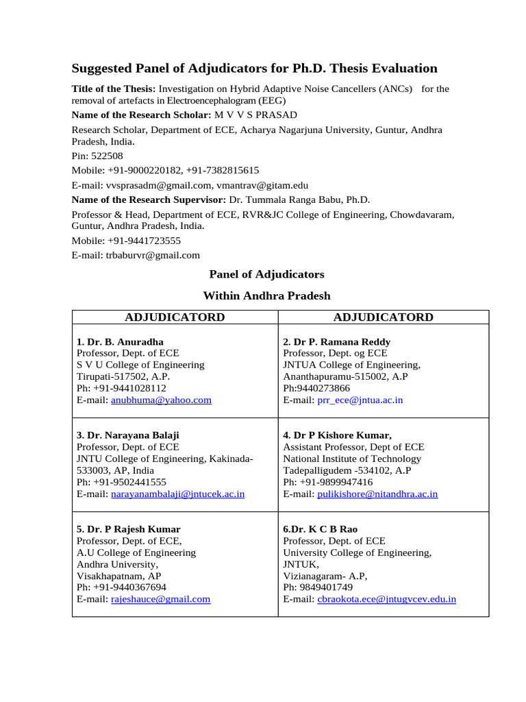 Ph.D. Thesis Adjudicator Panel List | PDF