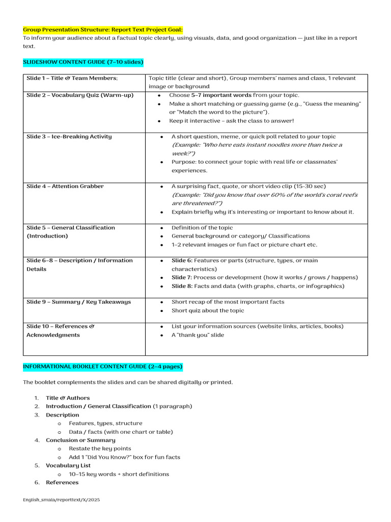 Group Presentation Structure Guide | PDF | Vocabulary | Linguistics
