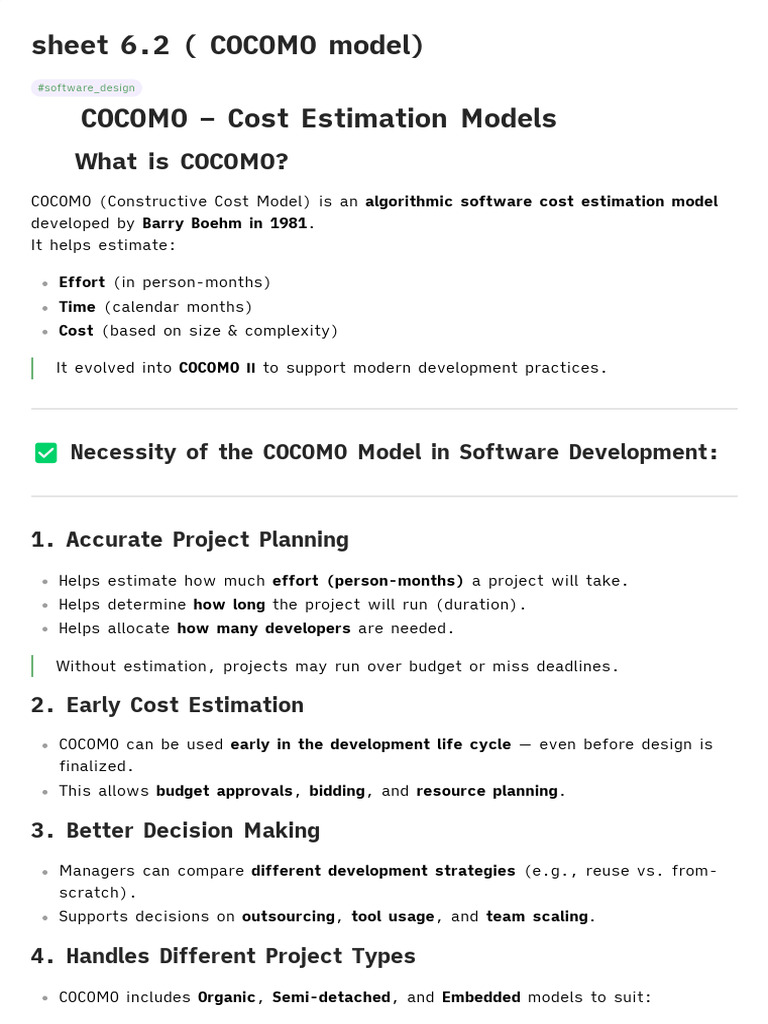 COCOMO Model for Software Cost Estimation | PDF | Computer Engineering ...