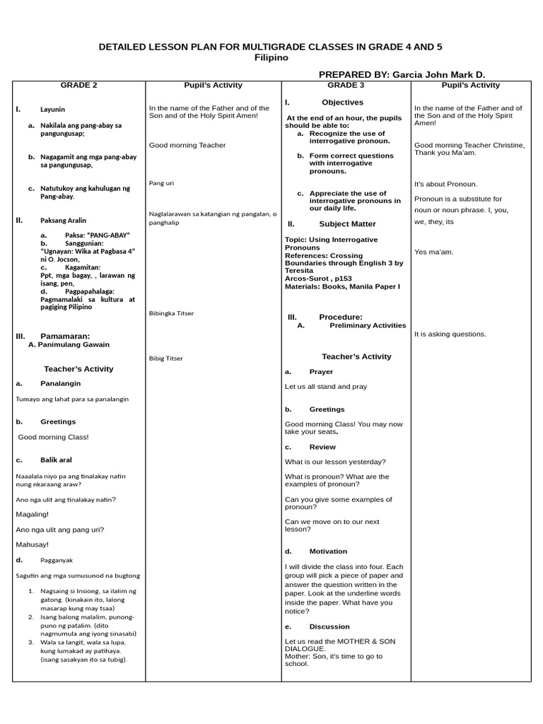 Multigrade Lesson Plan for Grades 4-5 | PDF | Linguistics | Syntax