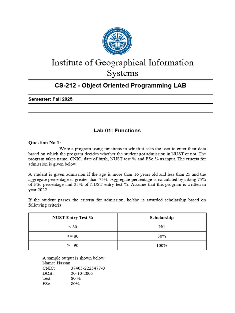 NUST Admission Criteria and Programming Lab | PDF | Interest | Applied ...
