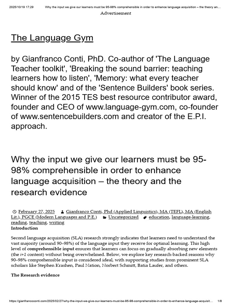 Comprehensible Input for Language Learning | PDF | Second Language ...