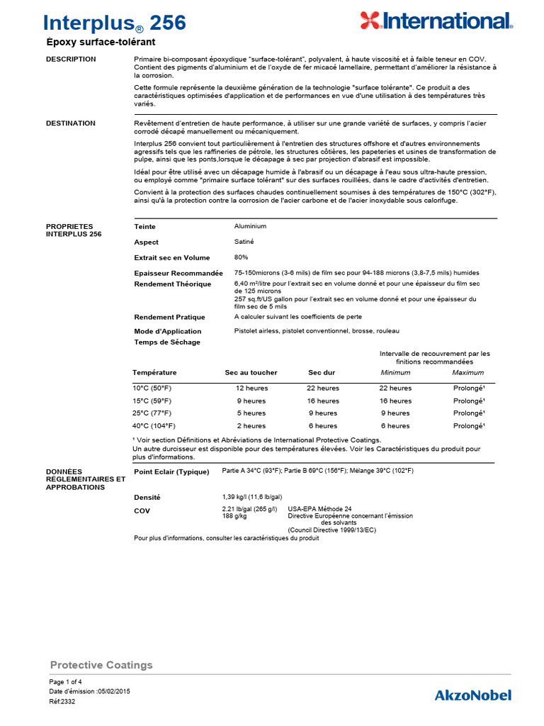 Revêtement époxy surface-tolérant Interplus 256 | PDF | Corrosion | Acier