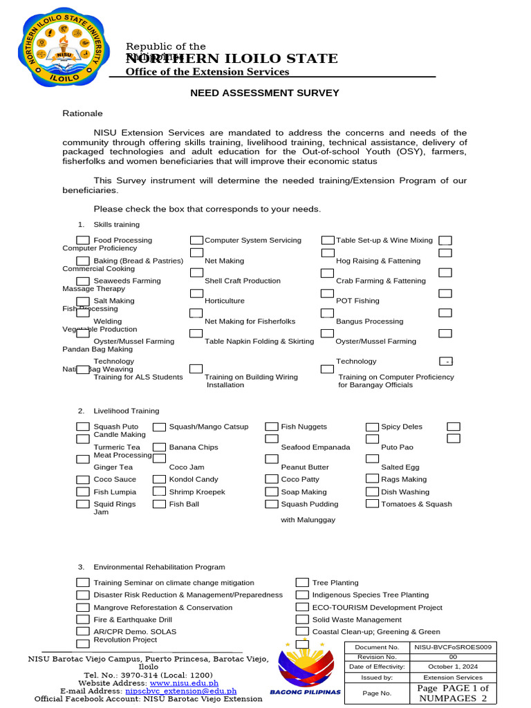 NISU Community Needs Assessment Survey | PDF | Food And Drink ...