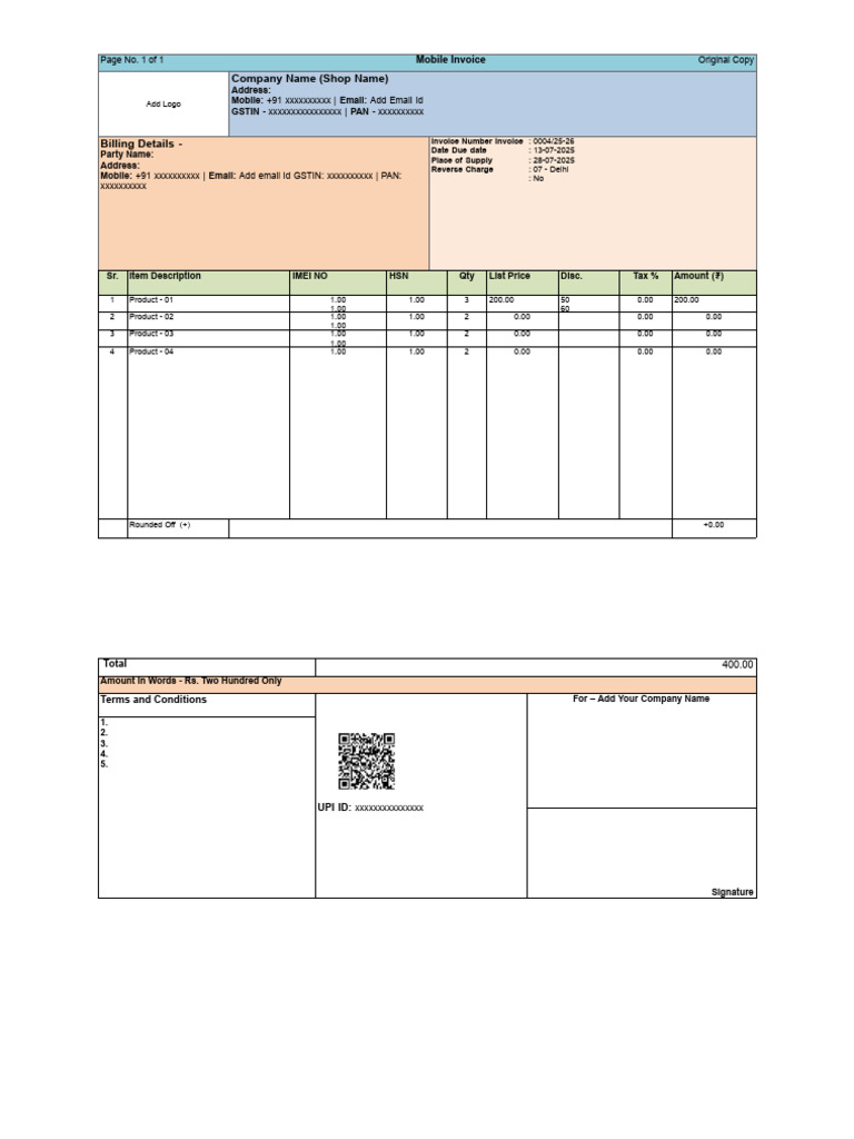 Mobile Invoice Format 01 - Simple | PDF | Invoice | Chess Theory