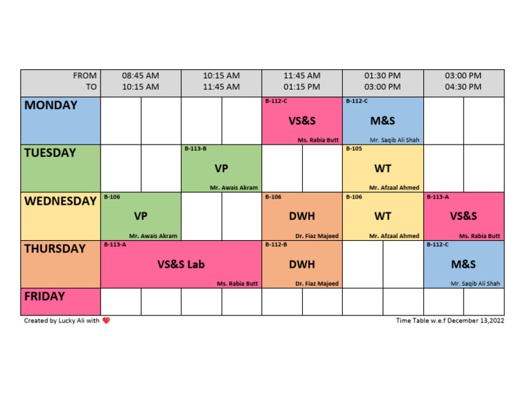 5th Time Table | PDF