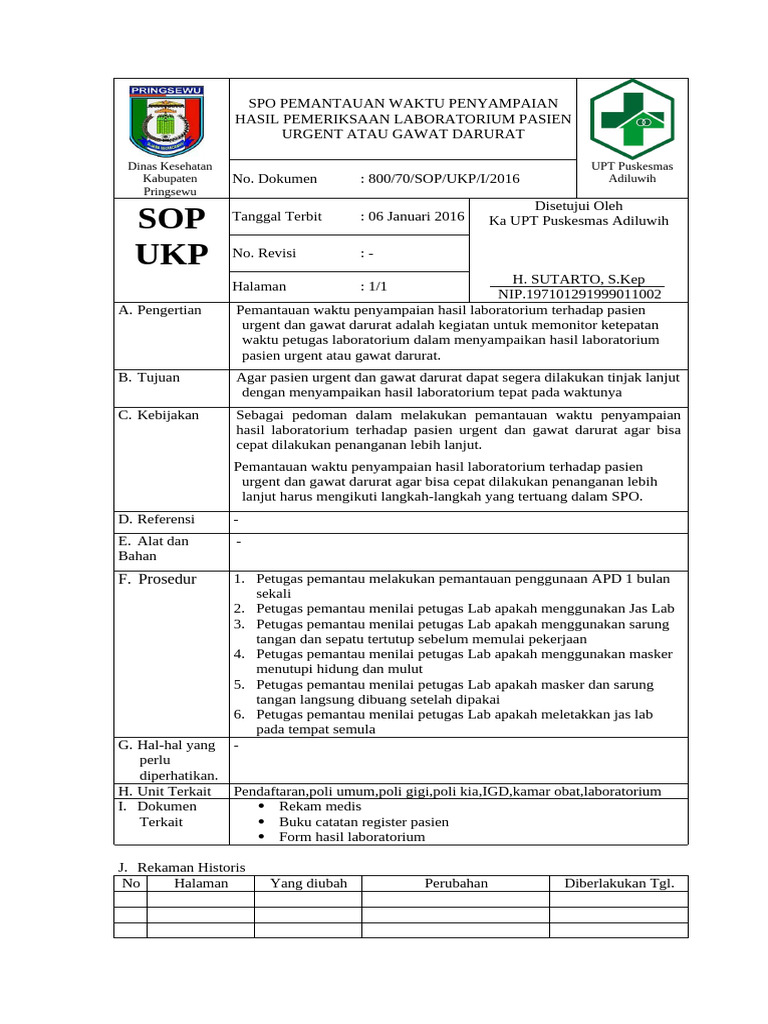 Pemantauan Hasil Lab Pasien Gawat Darurat | PDF