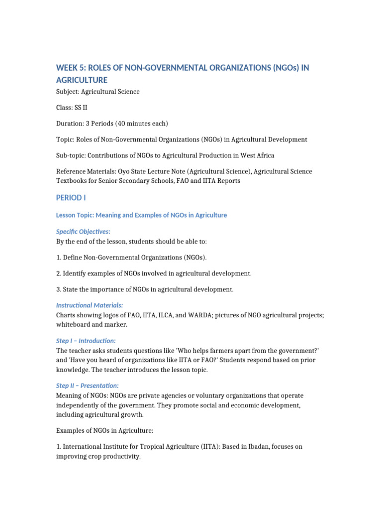 NGO Roles in Agricultural Development | PDF | Non Governmental ...