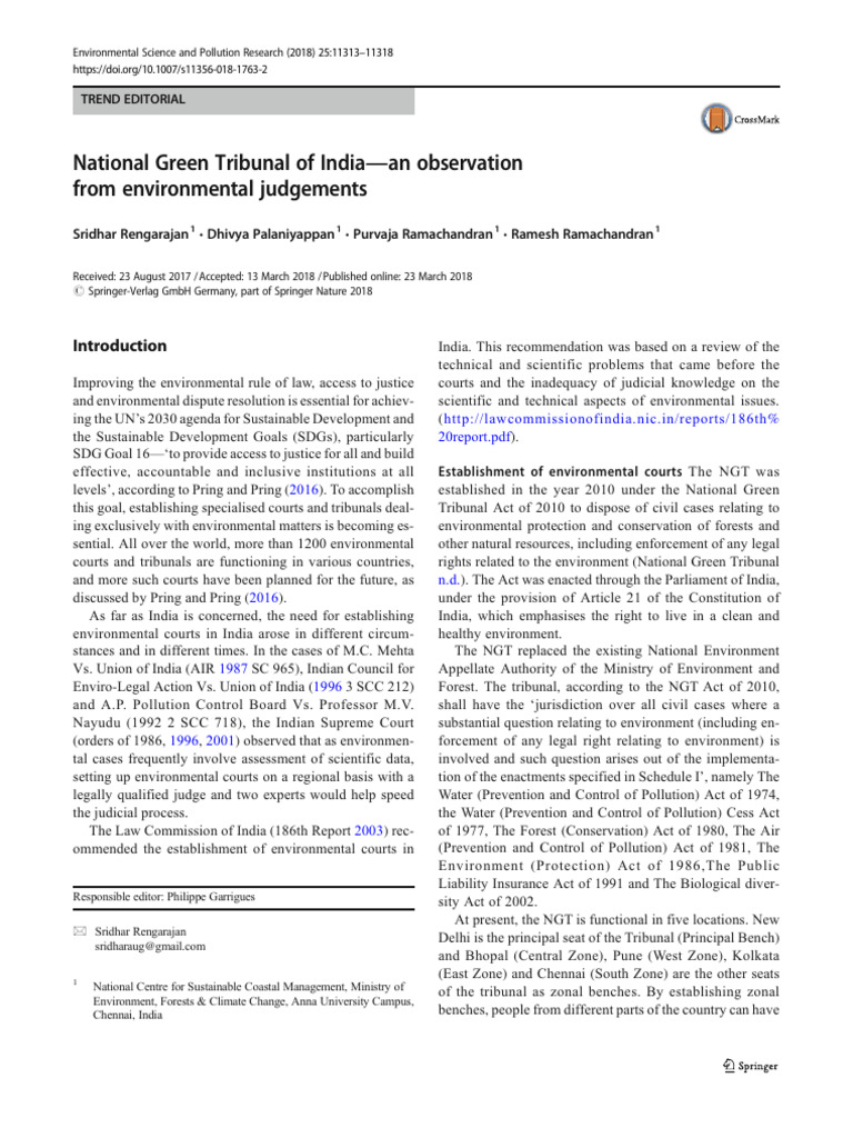 National Green Tribunal's Role in India | PDF | Environmental Impact ...