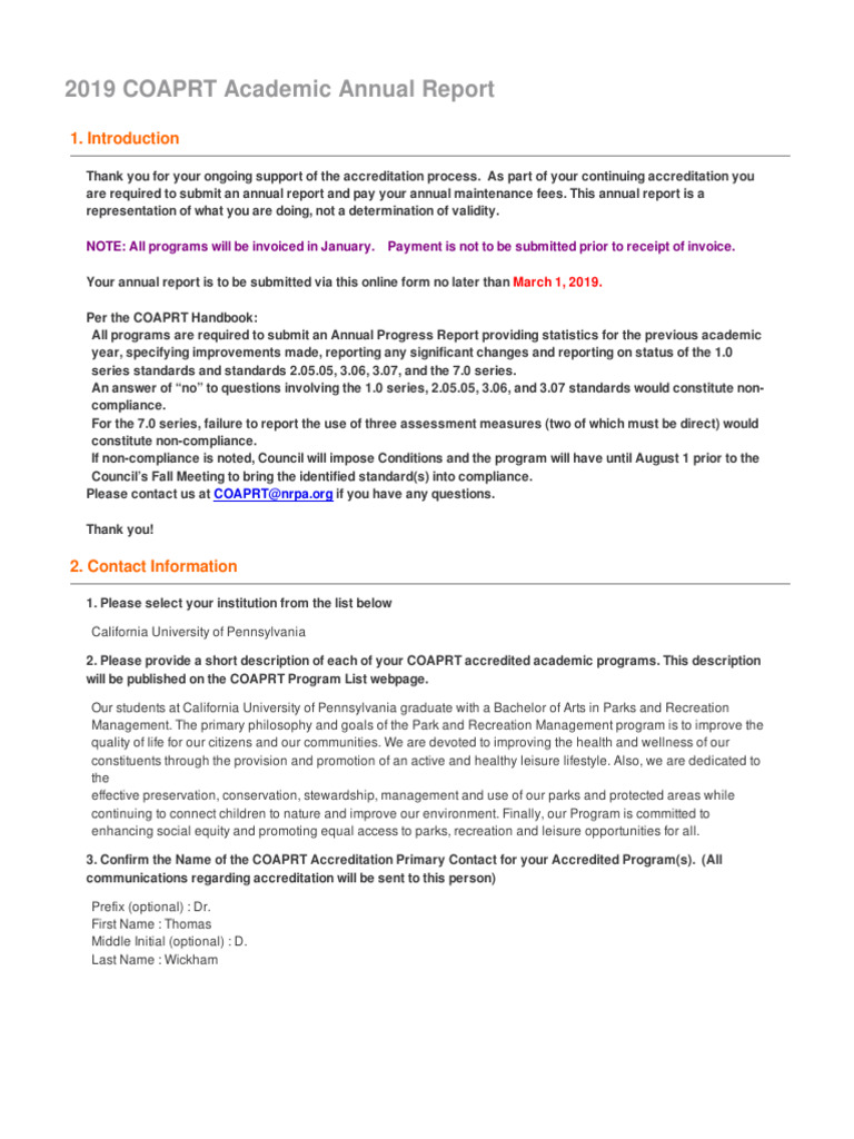 2019 COAPRT Annual Accreditation Report | PDF | Strategic Planning ...