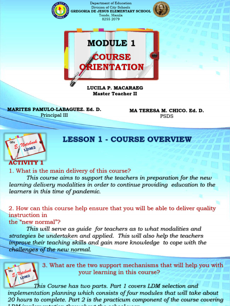 Course Orientation for Teachers' LDM | PDF | Teachers | Learning